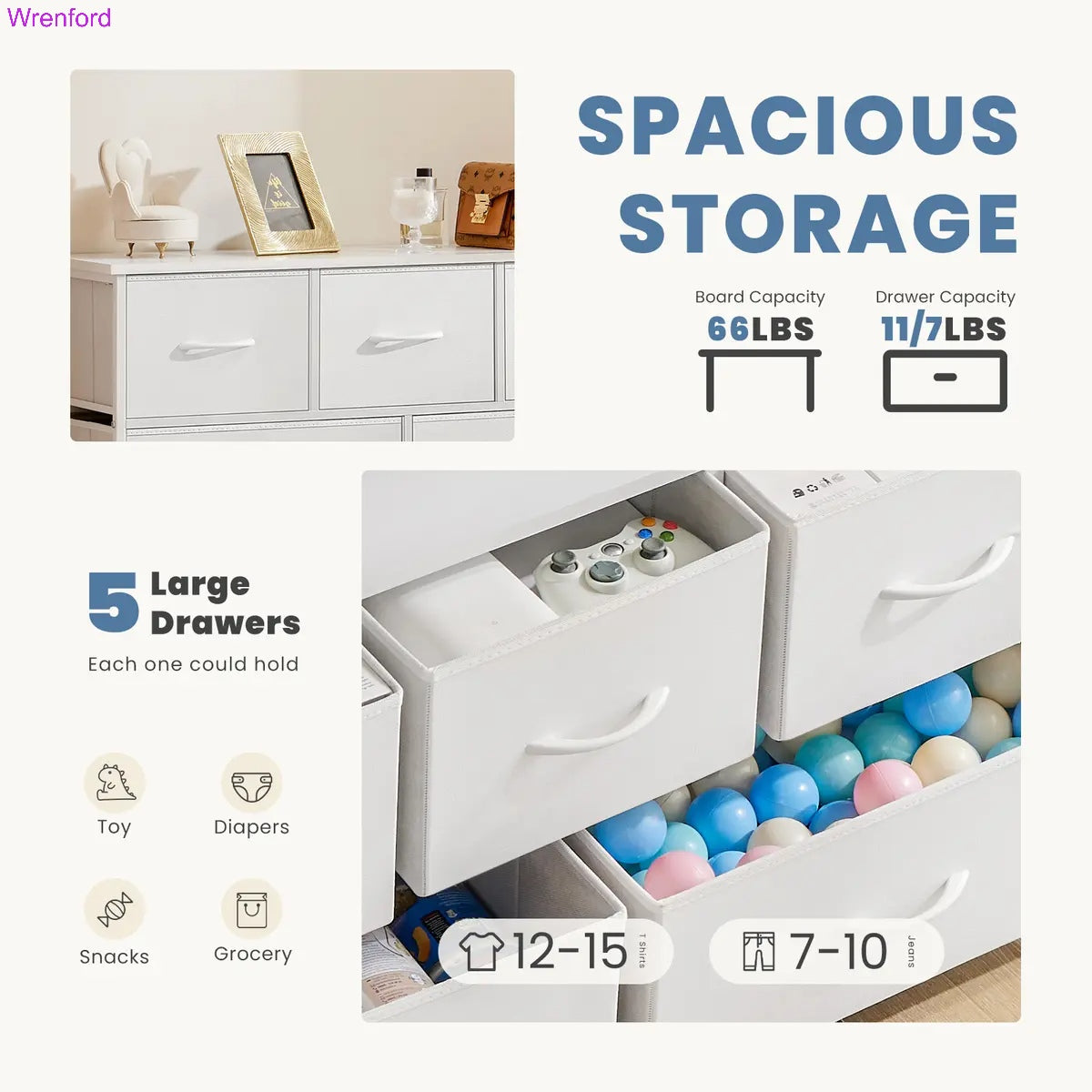 5-Drawer Fabric Dresser Chest – Modern Storage Cabinet