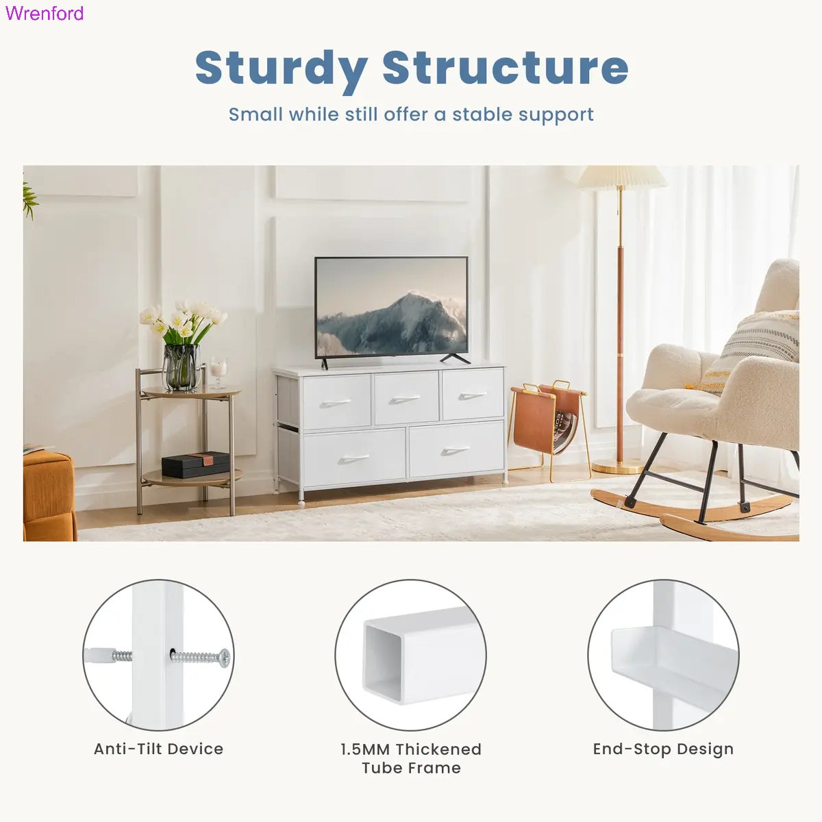 5-Drawer Fabric Dresser Chest – Modern Storage Cabinet